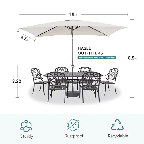 HASLE OUTFITTERS Rectangular Patio Umbrella, 6.5 x 10 ft Rectangle Table Umbrellas w/Heavy Duty Ribs, Effortless Crank and Push Button Tilt, Wind Resistant Sun Umbrella for Outdoor Patio, White - color: White
