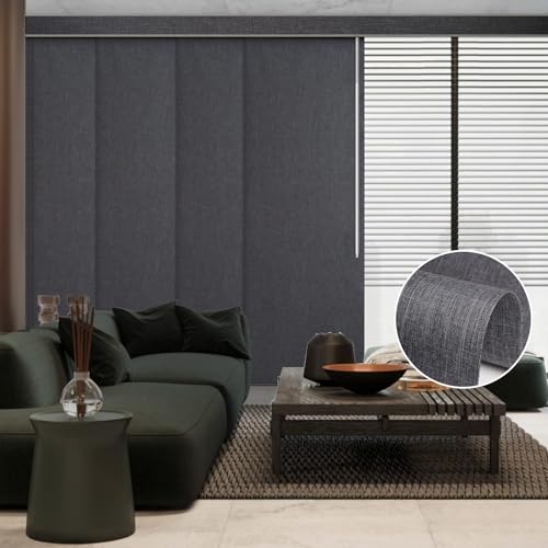 Graywind Manual Sliding Panels 100% Blackout Privacy Panel Track Blinds Wand Control Window Blinds for Patio Sliding Glass Door Large Windows Width Up to 153", Custom Size (Dark Grey) - color: Blackout Dark Grey