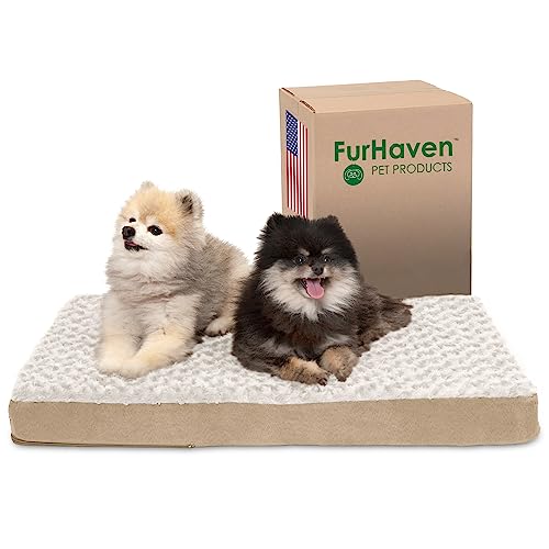 Furhaven Cooling Gel Dog Bed for Medium/Small Dogs w/ Removable Washable Cover, For Dogs Up to 35 lbs - Ultra Plush Faux Fur & Suede Mattress - Cream, Medium - color: Ultra Plush Curly Faux Fur (Cream), size: Medium