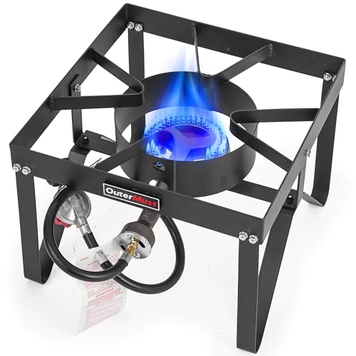 OuterMust Outdoor Propane Burner Heavy Duty Propane Gas Stoves for Cooking with 10 PSI Regulator and Cast Iron Braided Holes Perfect for Home Brewing, Crawfish Boiler, Turkey Fryer and Seafood Boiler - size: Single Burner - Heavy Duty