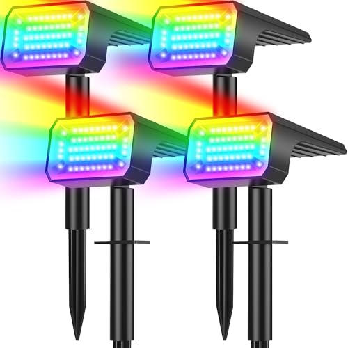 Solar Color Changing Spot Lights Outdoor Waterproof IP65, [4 Pack/32 LED/7 Modes] 2-in-1 Landscape Spotlights, Auto On/Off High Lumens Solar Spot Lights for Outside Yard Garden Pathway Walkway - color: Colored, size: 4 Pack