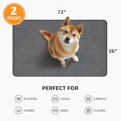 Washable Dog Pee Pads 36x72 2Pack Reusable Whelping Pads, Absorb Dog Mats Non-Slip Puppy Training Pads for Whelping, Potty, Training, Playpen, Crate - size: 36"x72"-2PACK