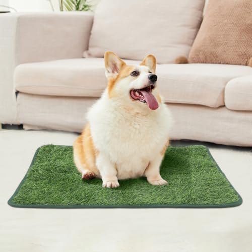 POPETPOP Pet Pee Pad, Artificial Reusable Fake Grass Pee Pad, Washable Pet Training Toilet Mat for Indoor/Outdoor Dogs Puppy Training - Easy to Clean (23"X18")
