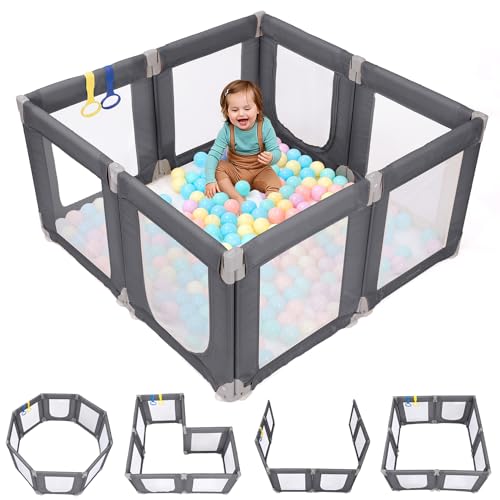 Dripex Small Foldable Baby Playpen, 49"x47" Small Space Play Yard for Travel - Portable Collapsible Play Pen for Babies, Indoor Outdoor Baby Fence, Grey - color: Grey, size: 49"×47" Foldable