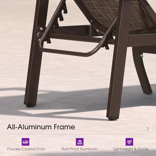 PURPLE LEAF Outdoor Chaise Lounge Chair Set of 3 Patio Pool Lounger Aluminum Chairs with Side Table and Wheels Adjustable Tanning Recliner with Armrests for Outside Backyard Deck Beach, Brown - color: Brown, size: Standard Upgrade