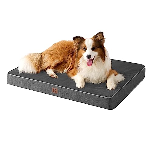 EHEYCIGA Orthopedic Dog Bed Waterproof 36"x27", Memory Foam Pet Bed for Larged Size Dogs, Washable Pet Mat with Removable Cover, Dark Grey - color: Dark Grey, size: 36.0"L x 27.0"W x 3.0"Th