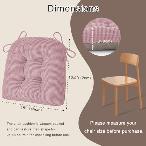 OVOV Dining Chair Cushions Set of 2 Soft Non-Slip Kitchen Chair Pads Tufted Seat Cushion with Ties for Kitchen Dining Room(18" x 16.5" x 3" Light Pink) - color: Light Pink