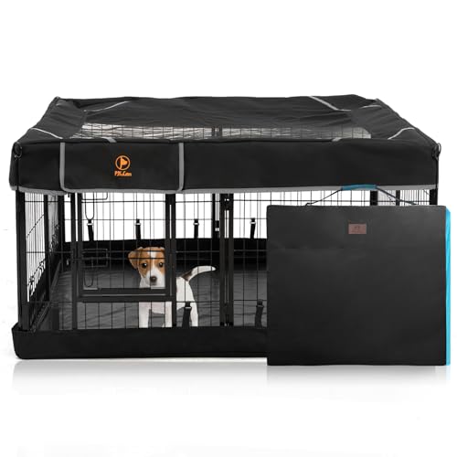 PJYuCien Dog Playpen Outdoor Plus Storage Bag, 24" H 8 Panels Puppy Pen with Square Bottom & Top Cover, Heavy Duty Dog Fence for Camping - style: 8-Panels 24.0"W