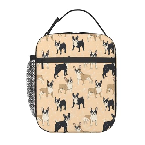 Reusable French Bulldog Lunch Box for Kids Girls Boys Adult, Insulated Cute Dog Lunch Bag,Polyester Cooler Handbags Case for School Picnic Work Travel Beach or Hiking - color: French Bulldog