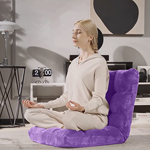 Giantex Floor Chair with Back Support, 14 Adjustable Position, Padded Sleeper Bed, Couch Recliner, Folding Gaming Floor Chairs for Adults, Living Room, Bedroom, Yoga, Meditation, Purple - color: Purple, size: 26.5"x22.5"x22"