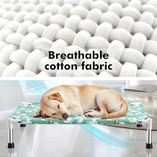 Cute Alpaca Print Elevated Dog Bed - Portable Cooling Pet Cot for Medium Dogs - Breathable Thickened Fabric Hammock, Crate Compatible, Indoor & Outdoor Use - size: Medium