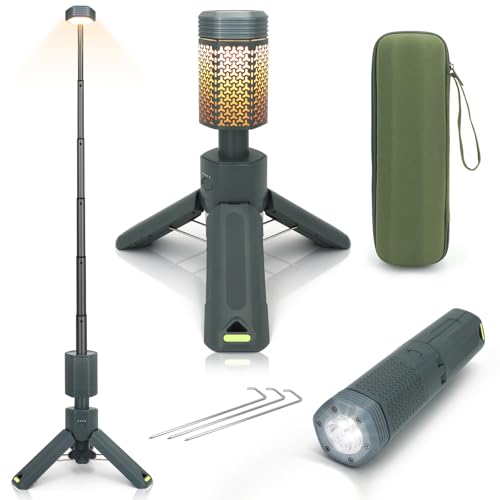 Telescopic Camping Lights,Portable Camping Lantern with Storage Bag,10500mAh Rechargeable Outdoor Adventure Emergency Light,Waterproof LED Work Lights with Magnetic (Gray) - color: Light Gray