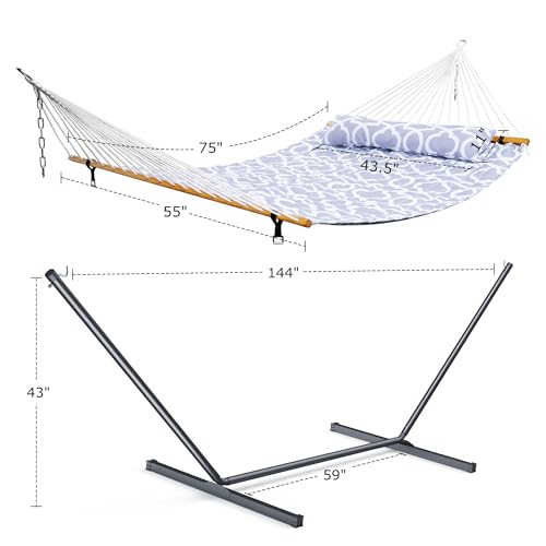 ANAGOO Double Hammock with Stand, Heavy Duty Outdoor Hammock for Two, 500 LBS Capacity, Stable Steel Frame with Balance Strap, Easy Tool-Free Assembly for Patio, Garden, Backyard & Beach,White Grey - color: White Grey(with Stand)