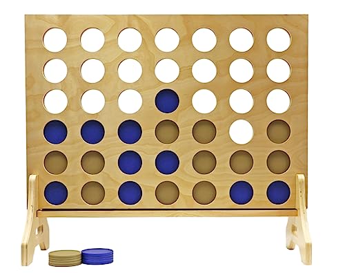 Tailgating Pros Premium Giant Four in a Row with Carrying Case - Jumbo Oversized Outdoor Yard Game - Connect Multiple Pucks in a Row to Win - Many Puck Colors Available! - color: Blue / Gold