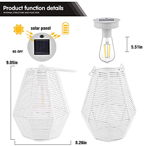 Outdoor Solar Lantern Hanging Decorative Rattan Lanterns with Handle White Large Solar Table Lamp Waterproof for Patio Garden Wedding Home Decor - size: Rattan 1