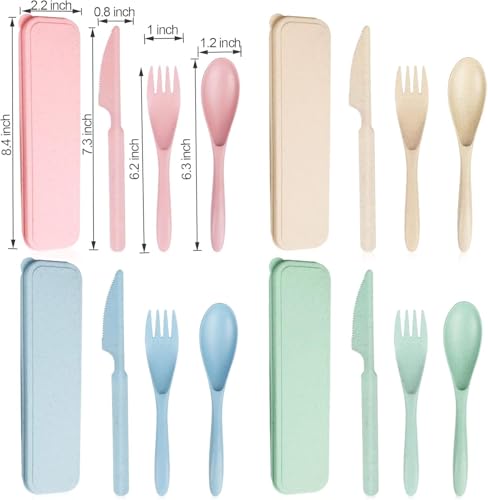 Travel Utensils Set with Case, Reusable Wheat Straw Portable Knife Fork Spoons Tableware, Eco-Friendly BPA Free Cutlery for Camping Picnic Utensils(Pink) - color: Pink