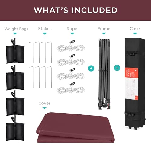 Best Choice Products 10x10ft Pop Up Canopy Tent, Outdoor Shade, 1 Person 1 Minute Set Up, Carry Case, 4 Weight Bags - Burgundy - color: Burgundy, size: 10x10ft