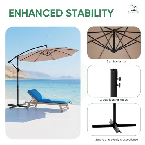 NEWBULIG 10FT Patio Umbrella, Offset Cantilever Outdoor Patio Table Umbrella, UV Protection, Fade Resistant Fabric, Easy Tilt Adjustment for Pool, Deck, Garden, Backyard - color: Khaki, size: 10FT-Basic