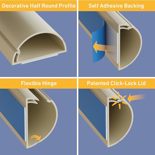 D-Line Half Round Cord Hider, Patented Cable Cover, Hide TV Wall Mount Wires, Raceway for Cords, Decorative Wire Covers, Paintable, Adhesive Cable Concealer - 1x 1.18in W x 0.59in H x 39in L - Beige - color: Beige, size: 1.18x0.59in - 1x 39in
