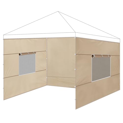 3 Pcs 10x10 Canopy Sidewalls with Roll-up Windows for 10x10 Pop Up Canopy Straight Leg Outdoor Instant Canopy Sidewall Waterproof & UV Protected for Outdoor Event Tents, 3 Sidewalls Only, Beige - color: Beige