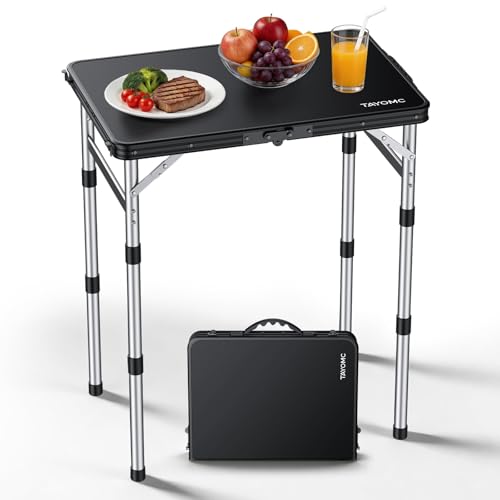 2ft Plastic Folding Table, 3 Adjustable Height Waterproof Small Folding Camping Table Lightweight & Portable with Carry Handle, for Indoor Outdoor RV Travel Picnic Beach, 22.8" X 15.7", Black - color: Black