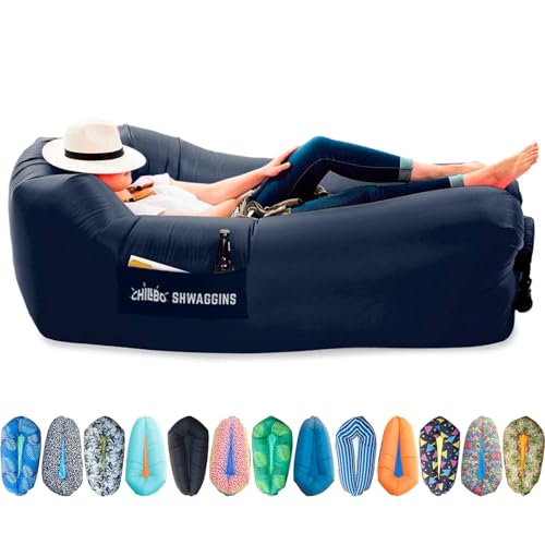 Chillbo Inflatable Couch – Unique Designs - No-Pump Setup, Ripstop Polyester, Stability Pegs, Fun Prints - Portable Air Inflatable Lounger for Beach, Camping, Festivals, and Tailgating - color: Royal Blue, size: Large