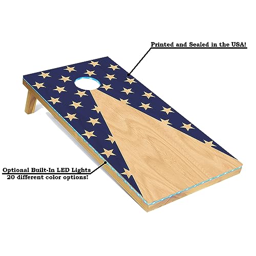Tailgating Pros Cornhole Board Set w/Bean Bags and Carrying Case - 4'x2' Corn Hole Toss - Tournament and Lightweight Options - Optional LED Lights - color: Stars and Stripes Pyramid, size: 4'x2' Boards