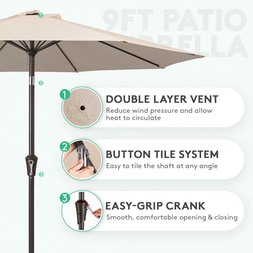 JEAREY 9FT Outdoor Patio Umbrella Market Umbrella with Push Button Tilt and Crank, Outdoor Table Umbrellas 8 Sturdy Ribs UV Protection Waterproof for Garden, Deck, Backyard, Pool (Cream Beige) - color: Cream Beige