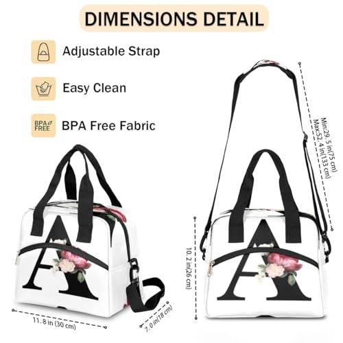 Letter A Insulated Lunch Bag for Women Men Reusable Waterproof Lunch Box Cooler Tote Bag One shoulder portable meal bag Portable Adult Lunchbox for Work Picnic Hiking Beach - color: Letter A