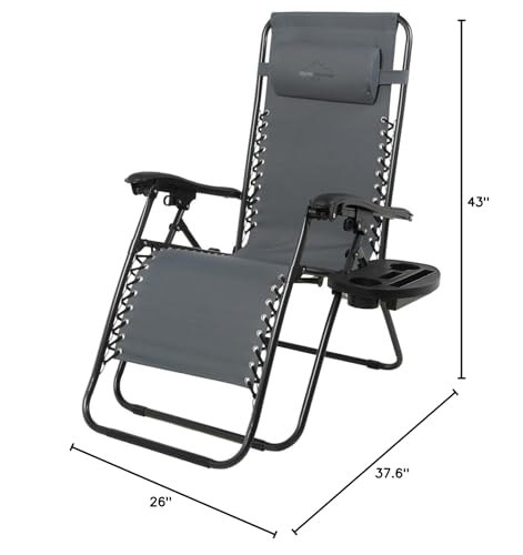 Heavy Duty Zero Gravity Chair with Adjustable Reclining, Large Side Table, Gray 600D Polyester, Powder-Coated Steel Frame, 300 lbs Capacity