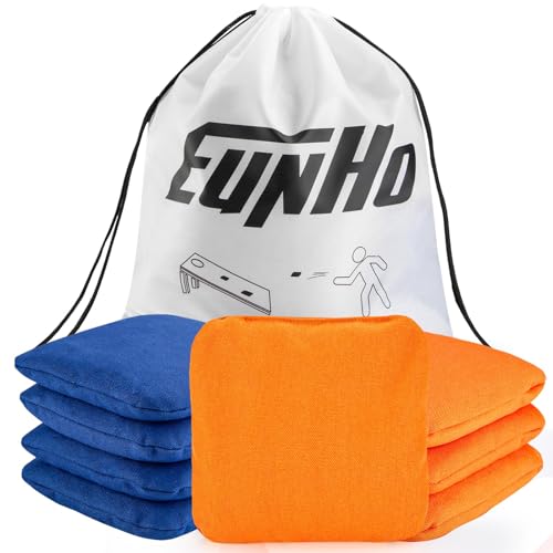 EunHo Cornhole Bags Set of 8 Regulation Size & Weight Corn Hole Bean Bags Official Professional All Weather for Tossing Game with Carry Case - color: Orange/Blue