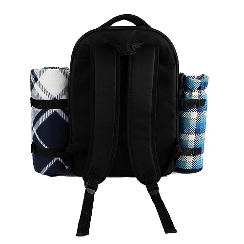 apollo walker Picnic Backpack Bag for 2 Person with Cooler Compartment, Detachable Bottle/Wine Holder, Fleece Blanket, Plates and Cutlery Set - color: Black1, size: 2 Person