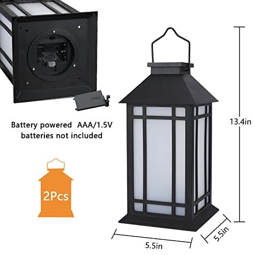 Bdor 13-Inch IP65 Waterproof Battery-Powered Outdoor Lantern with Led Flameless Candle and 6-Hour Timer - Decorative Lantern for Patio & Garden(2 Pack) - color: Black