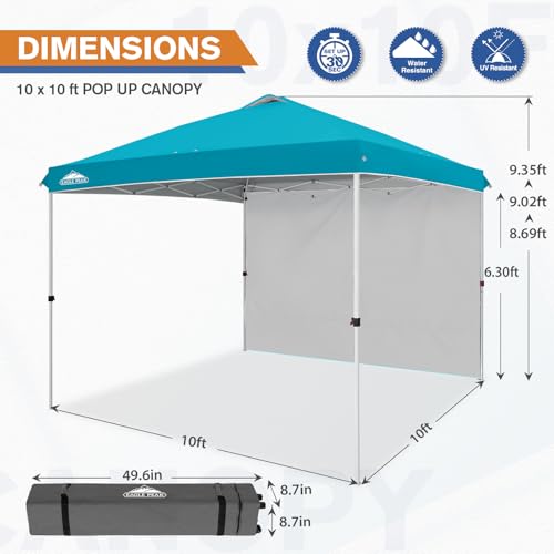 EAGLE PEAK Commercial Canopy 10x10 Pop Up Canopy Tent with 1 Sidewall, Easy Setup Heavy Duty Instant Event Shelter for Vendors & Markets, Outdoor Sun Shade, Turquoise - color: Turquoise, size: 10x10