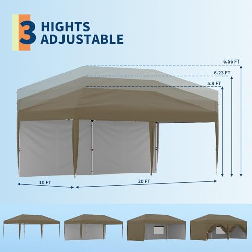 Canopy Tent, Heavy Duty Pop Up Canopy with 2 Detachable Panels, All-Weather Party Tent for Vendor Shows, Folding Commercial Shade Canopy Shelter