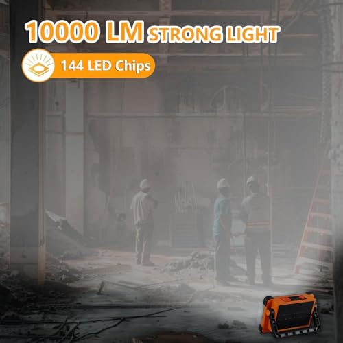 120W Solar Rechargeable Work Light, 144 LED 10000LM Portable Flood Light with Stand, IP66 Waterproof 4 Modes LED Job Site for Mechanic Camping Fishing Car Repair (Orange 1 Pack) - style: Orange 1 Pack