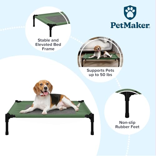 Elevated Dog Bed ? 30x24 Portable Bed for Pets with Non-Slip Feet Indoor/Outdoor Dog Cot or Puppy Bed for Pets up to 50lbs by Petmaker (Green) - color: Green, size: Medium