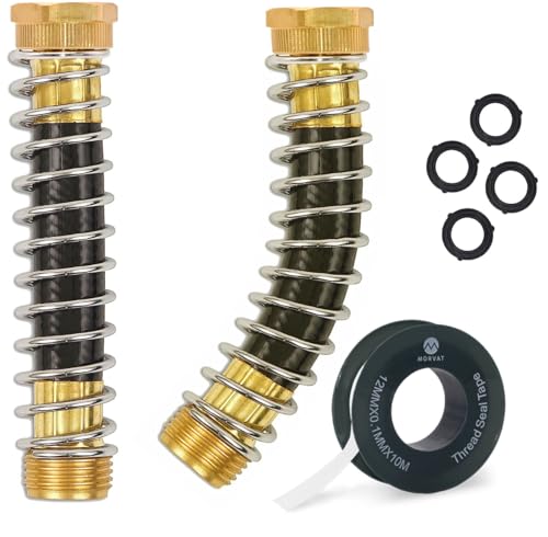 Morvat Garden Hose Protector, Brass Coiled Spring Kink & Strain Extension Connector for Outdoor Water Valve & Faucet, Adapter & Attachment with ¾ Standard Threading, Includes 4 Washers & Tape, 2-Pack - size: 2 Pack