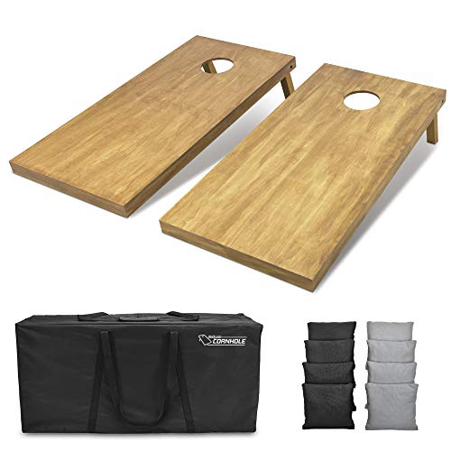 GoSports 4 ft x 2 ft Regulation Size Wooden Cornhole Boards Set with Light Brown Finish - Includes Carrying Case and Bean Bags - color: Black & Gray, size: 4 ft x 2 ft