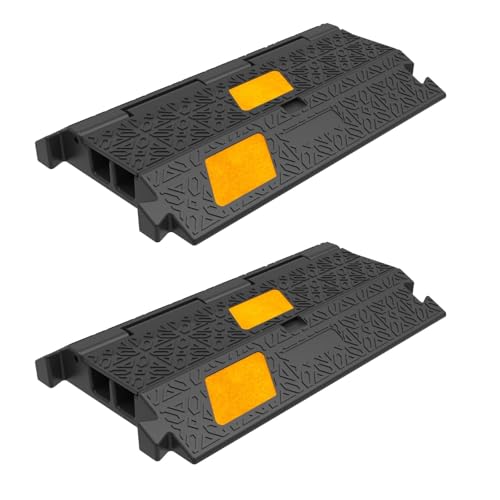 2 Pack 17 Inch Heavy-Duty Cable Ramp Cord Protector 2 Channel 20000lbs Load Capacity Traffic Speed Bump with 3 Yellow Reflective Stripes for Outdoor and Indoor Use - size: 2 Channel