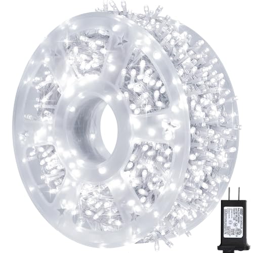 kemooie 500 LED White Christmas Lights, 164 FT 8 Lighting Modes Christmas Fairy Lights, Plug in Waterproof Extra Long Fairy Light for Outdoor Birthday Wedding Party Garden Balcony Decoration (White) - color: White