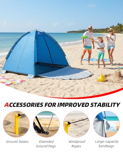 Abahub 3 Person Beach Tent Sun Shelter with UPF 50+ UV Protection, Portable Sun Shade with 4 Doors and 360° Ventilation, Lightweight Beach Cabana for Beach, Camping, Fishing & Outdoor Activities - size: 4 DOOR