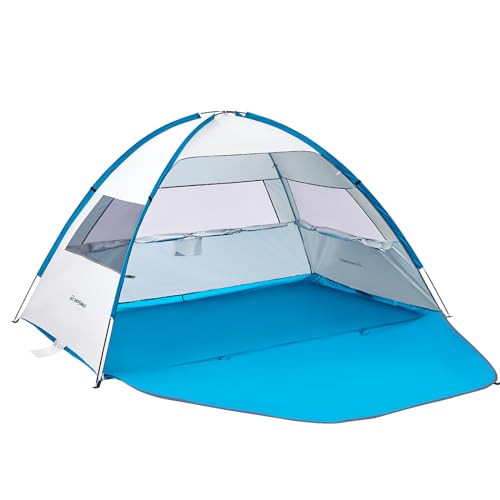 EchoSmile UPF 50+ Beach Tent Sun Shelter for 3/4 Person, Portable Beach Cabana Tent - color: White & Blue, size: 3 Person