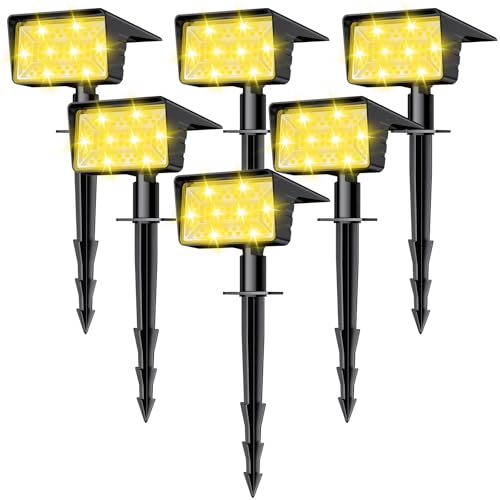 Solar Spot Lights Outdoor with 60 LED & Auto On/Off, 6 Pack Solar Lights Outdoor Waterproof IP68 with 3 Lighting Modes, 2-in-1 Solars Landscape Light for Outside, Garden, Yard(Warm White) - color: Warm White, size: 6 Pack