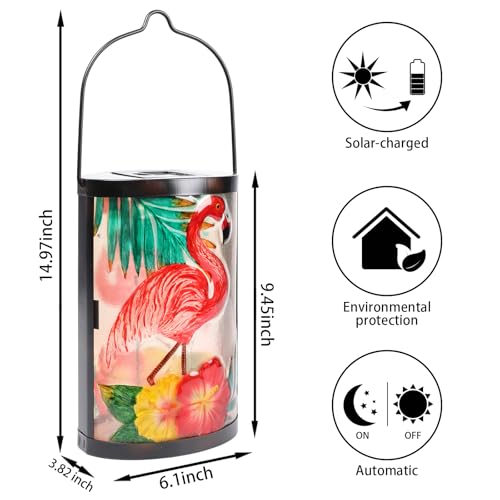 Hanging Solar Lantern Outdoor Waterproof Flamingo Solar Lights Glass Tabletop Decorative Lamp for Outdoor Patio Garden Outside Yard Decor - style: Flamingo