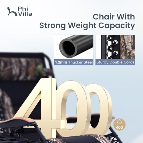 PHI VILLA XXL Oversized Padded Zero Gravity Chair Set of 2, Foldable Patio Recliner, 30" Wide Seat Anti Gravity Lounger with Armrest and Cup Holder, Support 400 LBS (Camouflage) - color: Camouflage, style: 2 Pcs
