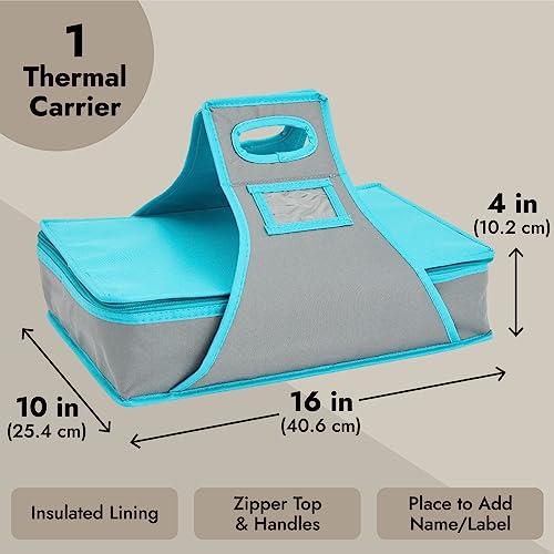 Juvale Insulated Casserole Carrier - 16 x 10 x 4 in, Teal & Gray - Insulated Food Container & Lunch Bag with Reinforced Handle - size: 16x10x4