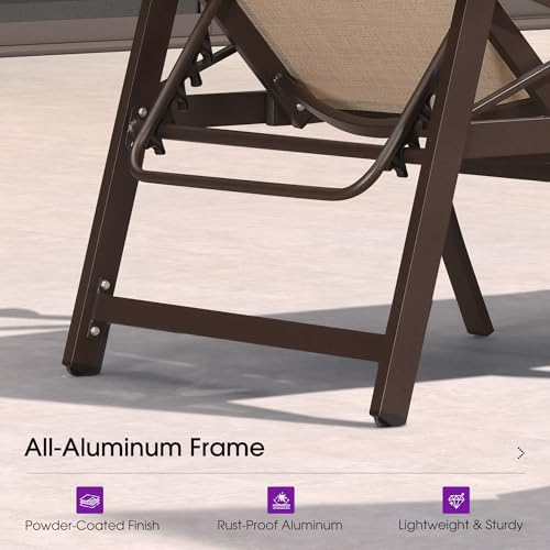 PURPLE LEAF Outdoor Oversized Chaise Lounge Chair Set of 3 Patio Pool Lounger Aluminum Chairs with Side Table and Wheels Adjustable Tanning Recliner with Armrests for Outside Yard Beach, Pebble Gray - color: Pebble Gray, size: Oversized Upgrade