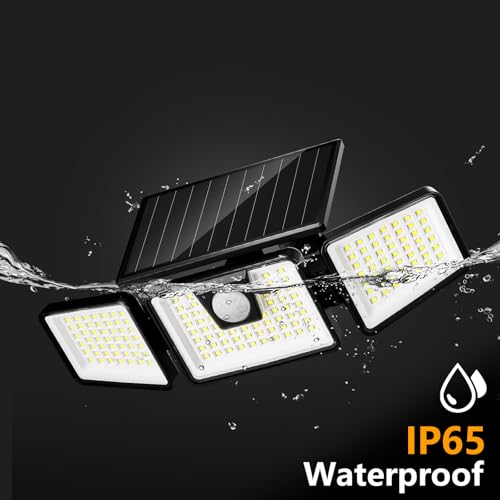 INCX Solar Motion Sensor Lights Outdoor, 3 Heads Security Lights Solar Powered, 156 LED Flood Light Motion Detected Spotlight for Patio Yard Garage Entryways, IP65 Waterproof 4 Pack - color: Black, size: 4 Pcs