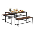 55'' Outdoor Picnic Table and Bench Set with 2" Umbrella Hole and Storage Shelf, Patio Dining Set for 6 People, Outdoor Dining Table and Chair for Garden Yard Porch- Brown
